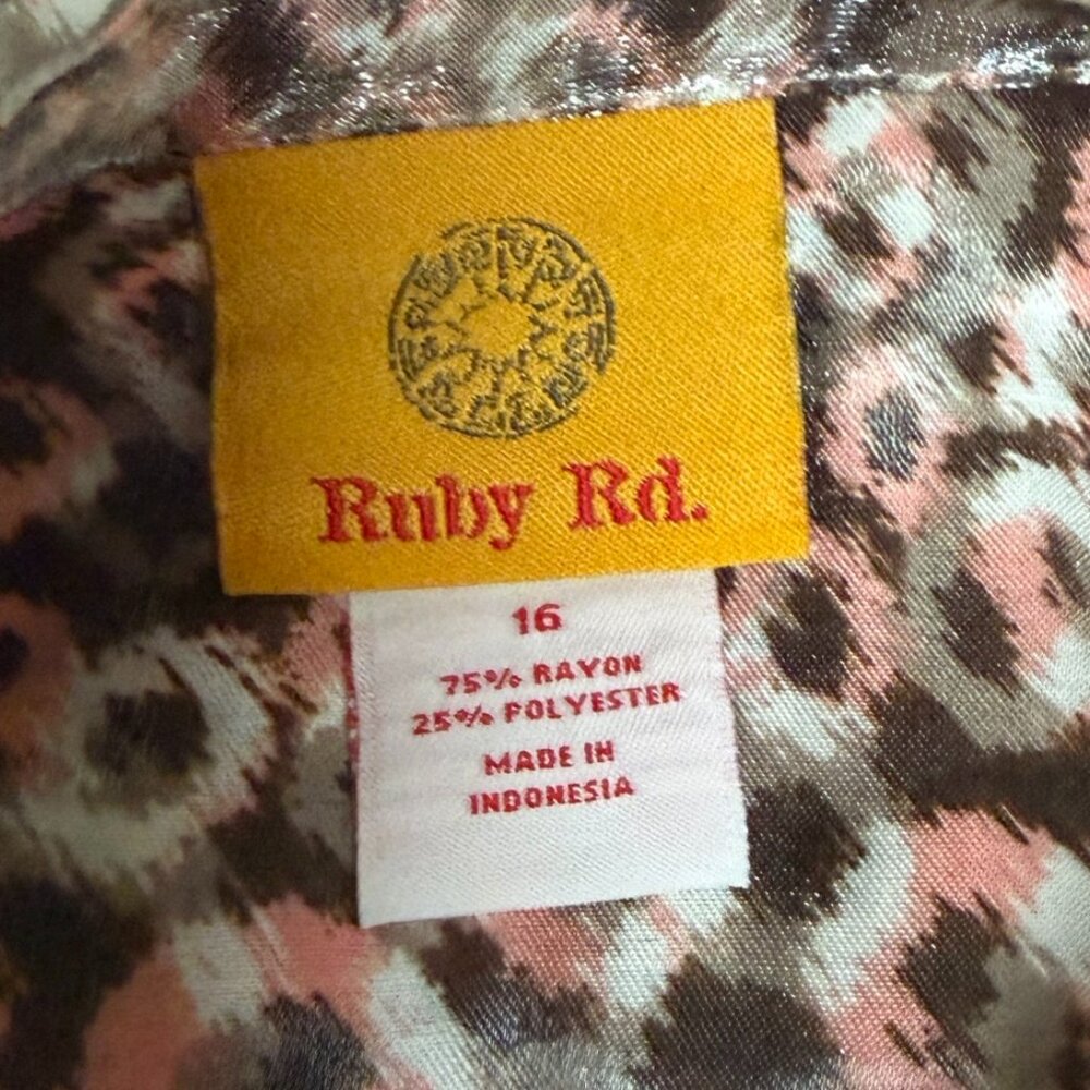 Ruby Rd Pink Leopard Luster Print, Ruffles, Long … - image 5